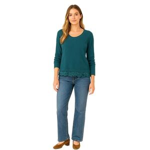 Torrid  Women Teal Scoop Neck Knitted Sweater Lace Peplum Career Workwear Size 2
